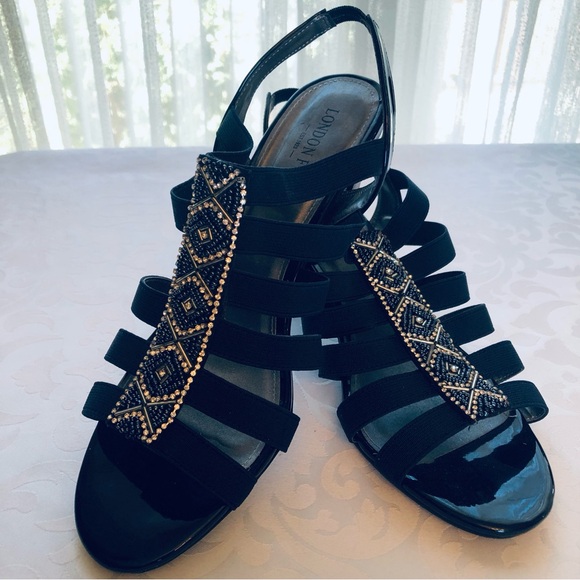 London Fog Size 10 Nadeen NAVY Strappy Dress Slingback Shoes/Sandals Glitzy NWOT - Picture 1 of 11